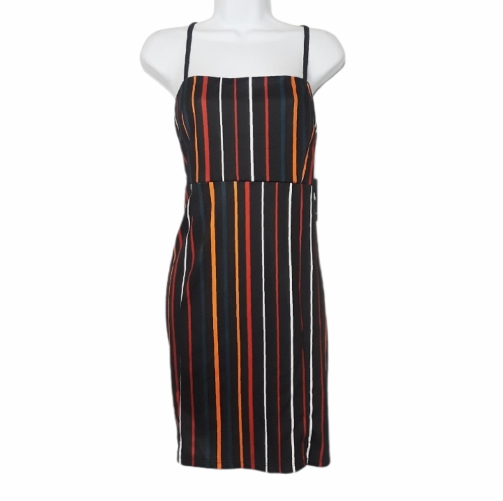 WILD FABLE Colorful Stripe Square Neck Black Dress XL NWT